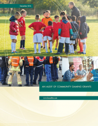 Cover of Community Gaming Grants Audit report with image of sports activities.