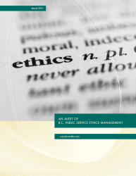 Cover of B.C. Public Service Ethics Management Audit report with image of a close-up of the definition of 'ethics'.