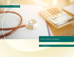 Cover of Health Funding Explained 2 report with image of an office desk with  a stethoscope, file folder, and calculator.