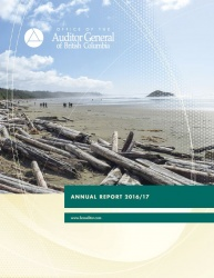 Cover of Annual Report and Financial Statements 2016/17 report with image of coastal sand beach with driftwood. 