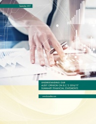 Cover of Understanding B.C.'s 2016/17 Summary Financial Statements report with image of worker at office desk reviewing reports.