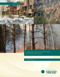 Cover of Managing Climate Change Risks report with images of climate change related damage.