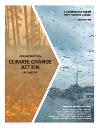 Cover of Perspectives on Climate Change Action in Canada report wtih images of weather related events. 