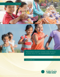 Cover of Audit of Healthy Eating and Physical Activity in K-12 report with various images of children.