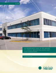 Cover of Audit of the Ministry of Citizens’ Services Real Estate Asset Sales Management report with image of a white building.