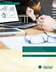 Cover of Understanding 2017/18 Summary Financial Statements report with image of worker at desk with laptop and glasses on desk.