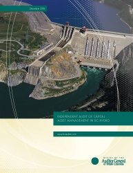 Cover of Audit of Capital Asset Management in BC Hydro report with image of a dam and reservoir. 