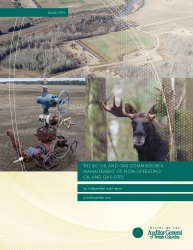 Cover of The BC Oil and Gas Commission’s Management of Non-Operating Oil and Gas Sites report with images of oil and gas facilities and wildlife.