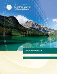 Cover of Annual Report and Financial Statements 2018/19 report with image of mountains and lake. 