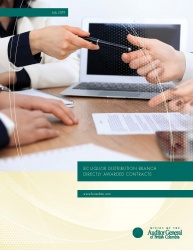 Cover of BC Liquor Distribution Branch Directly Awarded Contracts report with image of hands passing a pen to sign a document..