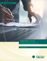 Cover of Understanding Our Audit Opinion on B.C.’s 2018/19 Summary Financial Statements report with image of a worker writing with a pen and paper.