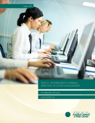 Cover of The B.C. Government’s Internal Directory Account Management report with image of workers at computers.