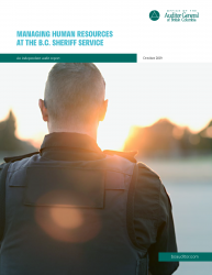 Cover of Managing Human Resources at the B.C. Sheriff Service report with image of a B.C. sheriff.