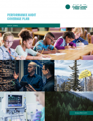 Cover of Performance Audit Coverage Plan 2020/21 - 2022/23 report with 5 images representing report findings.