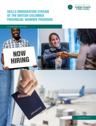 Cover of Skills Immigration Stream of the British Columbia Provincial Nominee Program report with 3 immigration images.