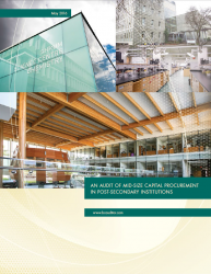 Cover of Capital Procurement in Post-Secondary Institutions report with images of various buildings.