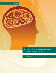 Cover of Adult Mental Health and Substance Use Services report with graphic image of a human head with gear wheels at the top of the head.