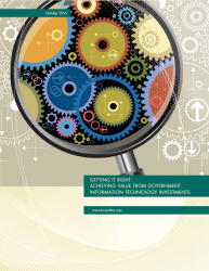 Cover of Getting IT Right report with image of various coloured gear wheels under a magnified glass.