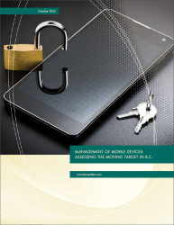 Cover of Management of Mobile Devices report with image of cell phone, padlock, and keys.