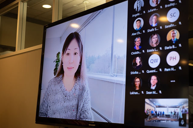 Teams meeting in office's large meeting room