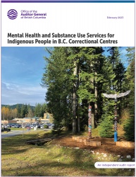 Report cover showing a correctional centre with totem poles outside on the grounds