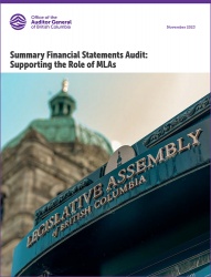 Report cover image showing a sign that says "Legislative Assembly of British Columbia" with the distinctive stone walls and copper roof of the legislative buildings in the background